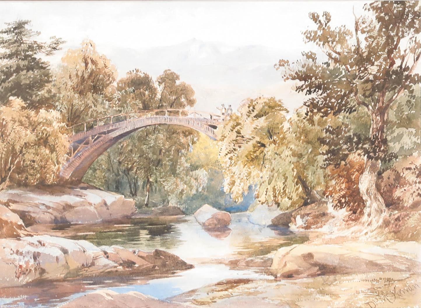 David Hall Mckewan (1817 1873) Framed Watercolour, Figures On A High Bridge photo furniture