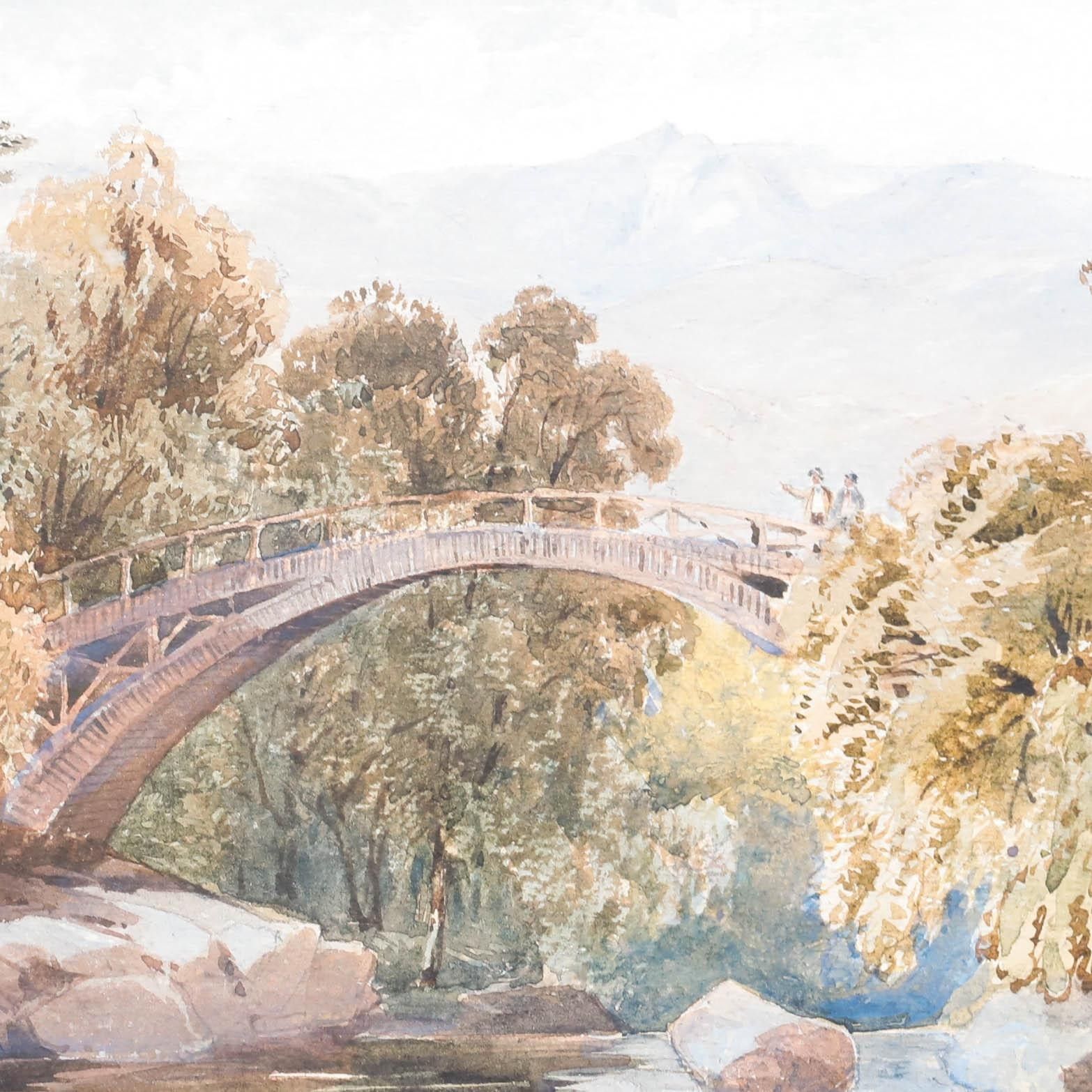 David Hall Mckewan (1817 1873) Framed Watercolour, Figures On A High Bridge photo Art
