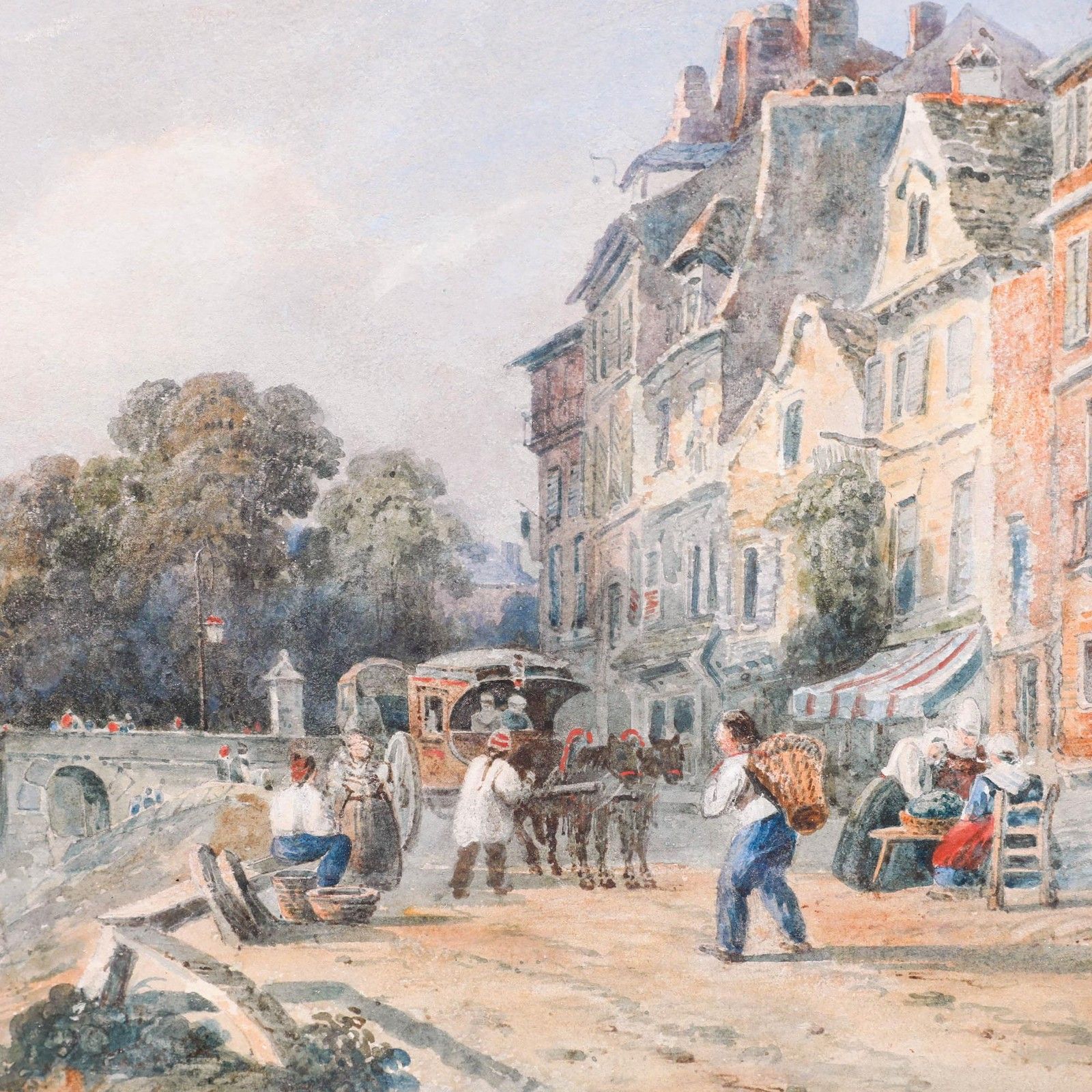 Caleb Robert Stanley (1795 1868) 1830 Watercolour, Town By The River photo Art