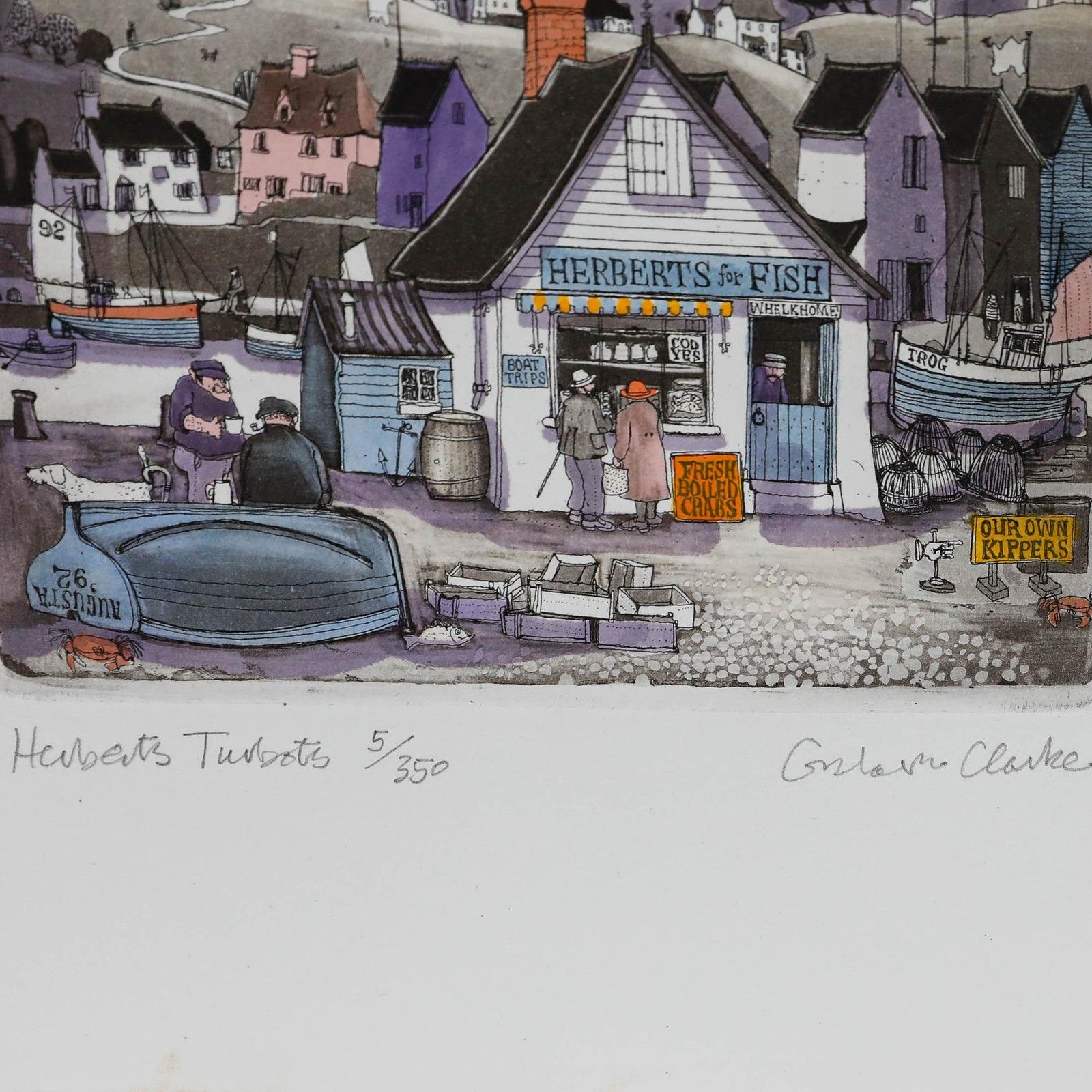 Graham Clarke (B.1941) 20th Century Etching, Herbert's Turbots photo for sale
