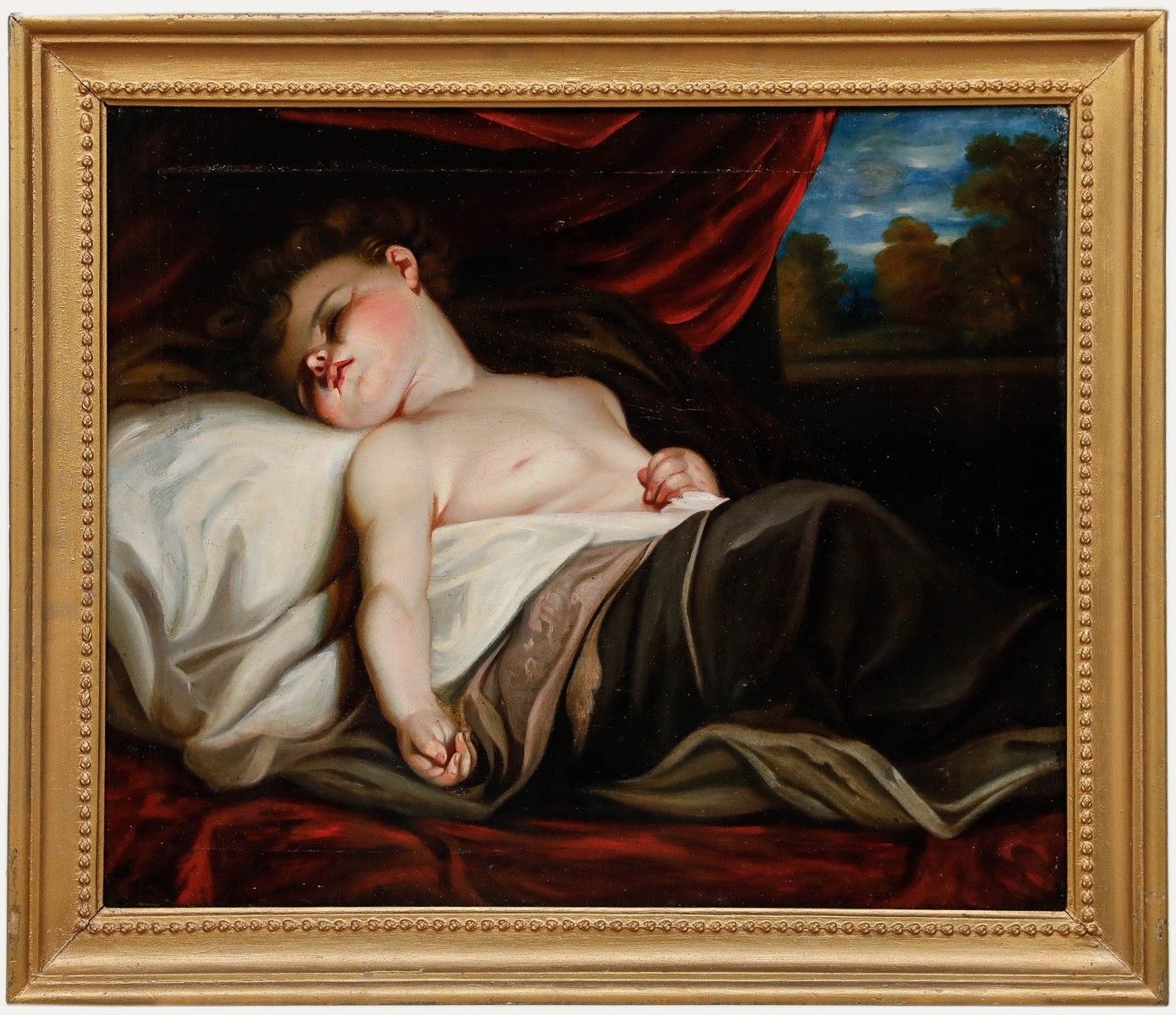 Fine Large Early 19th Century Oil Sleeping Child
