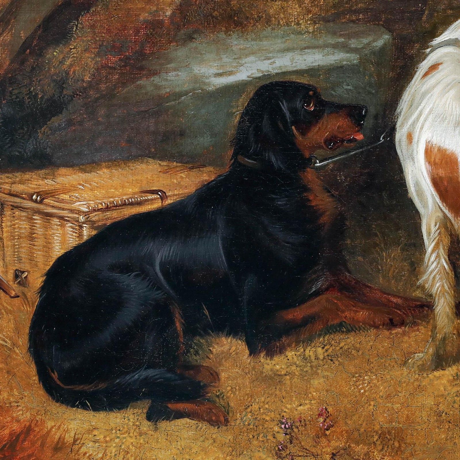 Colin Graeme (1858 1910) Framed Oil, Setter's By The Wicker Hamper photo 1450.0