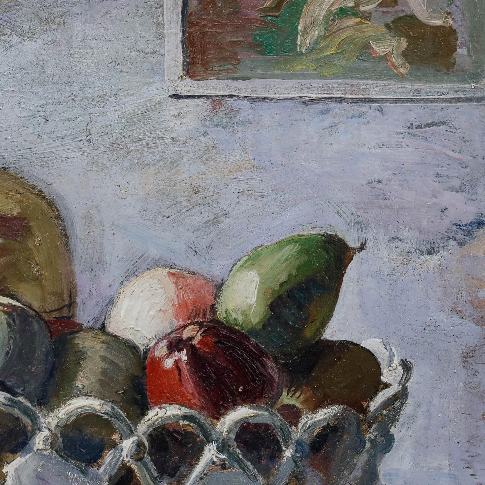 20th Century Oil Still Life Of A Jug And Fruit photo 395.0