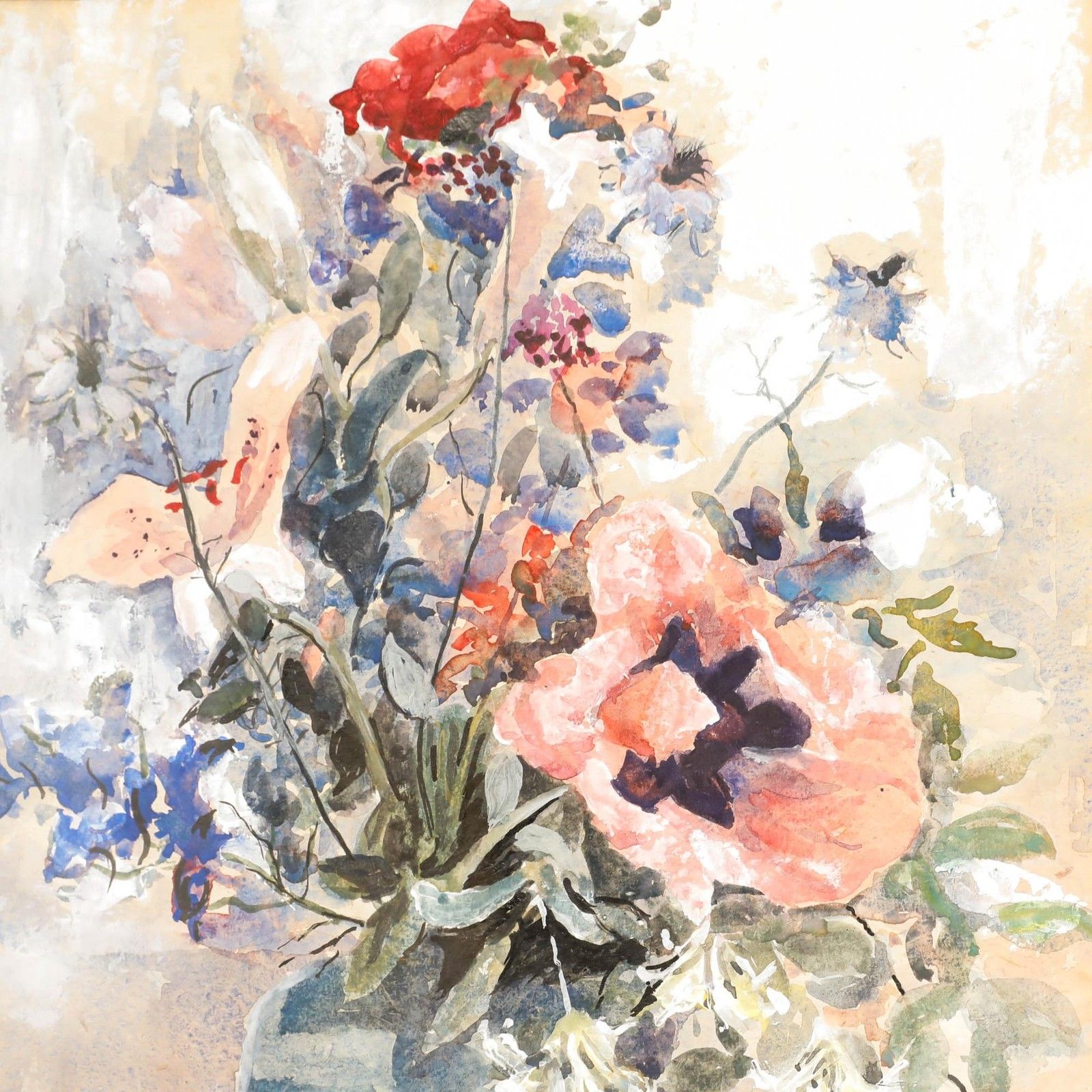 Elizabeth Leach 20th Century Watercolour, Still Life Of Flowers In A Vase photo Art