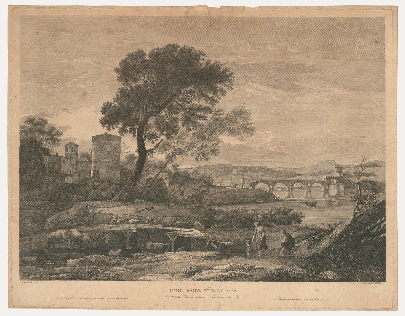 Thomas Major After Claude Lorrain Engraving, A View Of Ponte Molle Near Rome