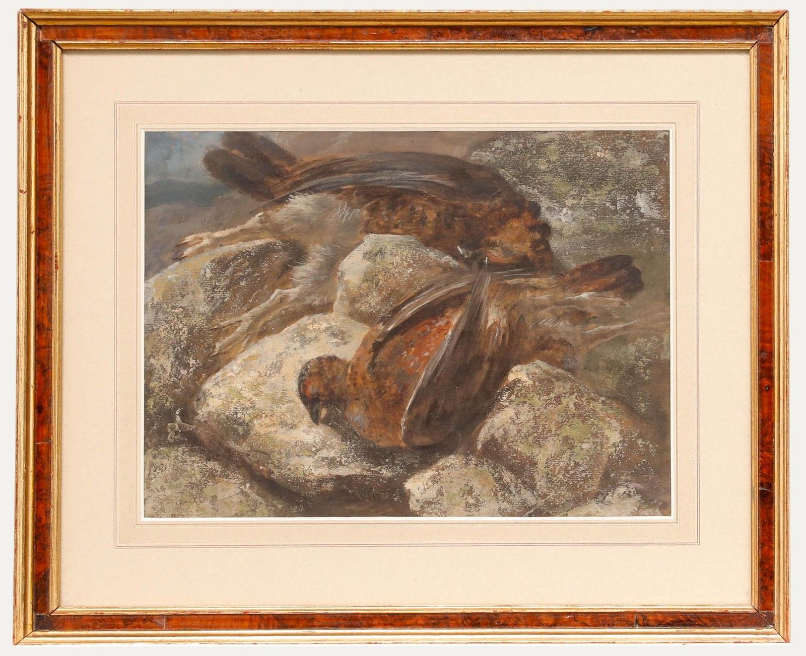 Framed Early 20th Century Watercolour Still Life Of Red Grouse