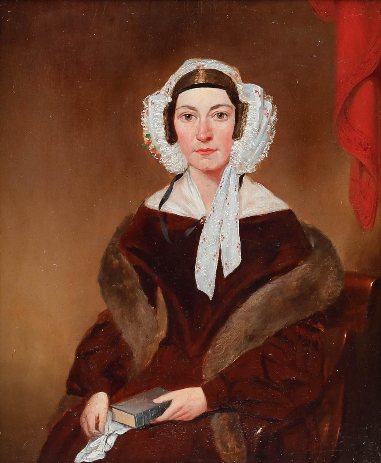 English School Mid 19th Century Oil Lady In Lace And Fur photo furniture