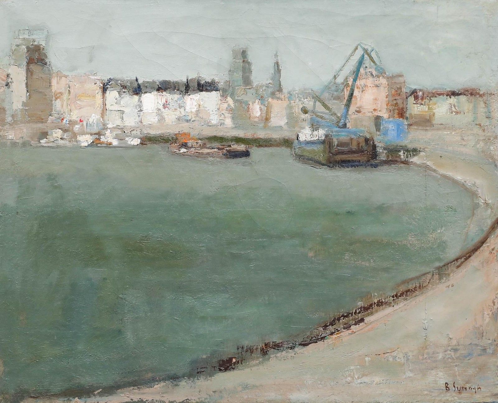 Beer Suringh (1906 1982) Framed Mid 20th Century Oil, Maasboulevard, Rotterdam photo furniture