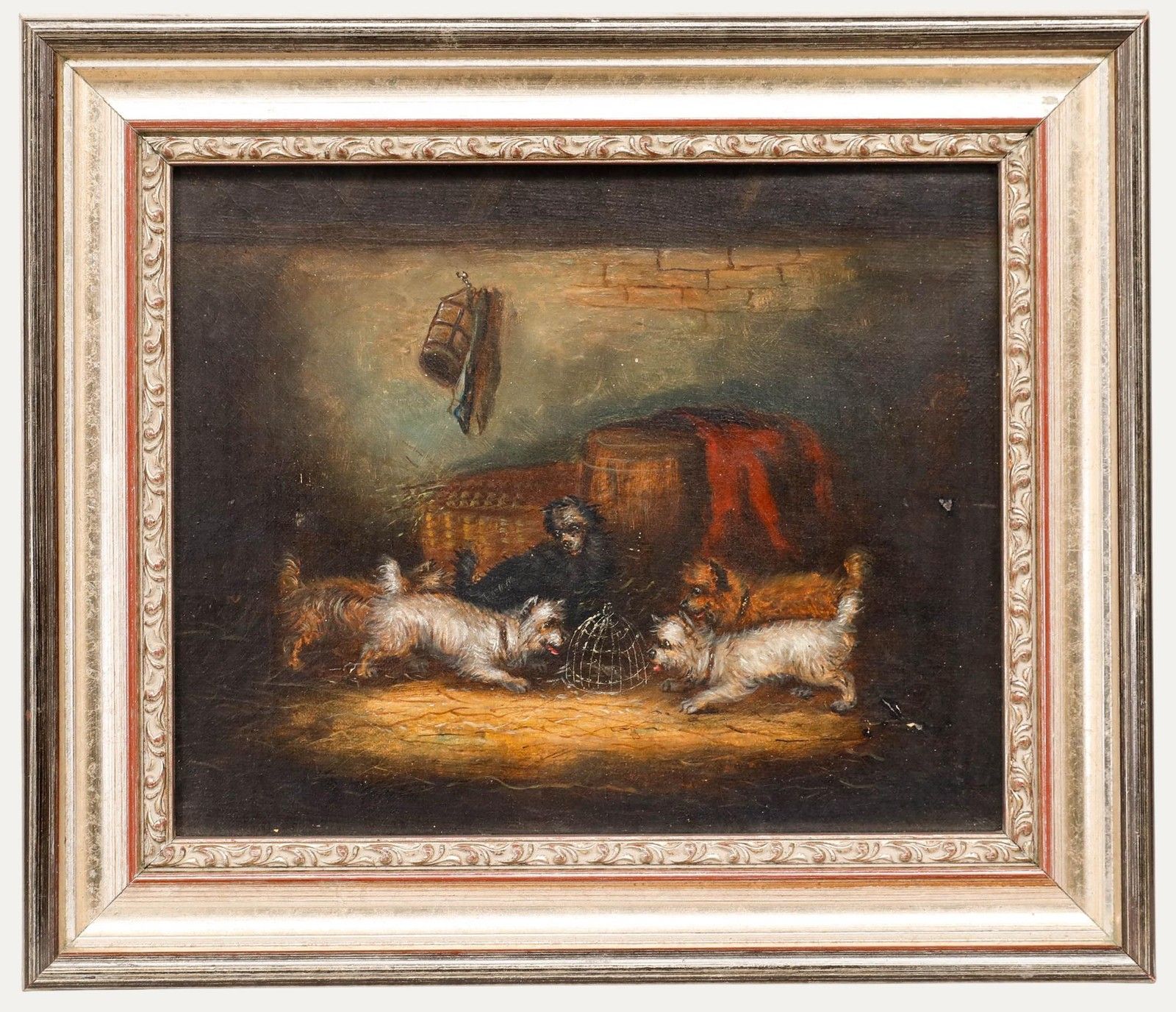 Circle Of George Armfield (1808 1893) Framed Oil, Five Terriers Ratting