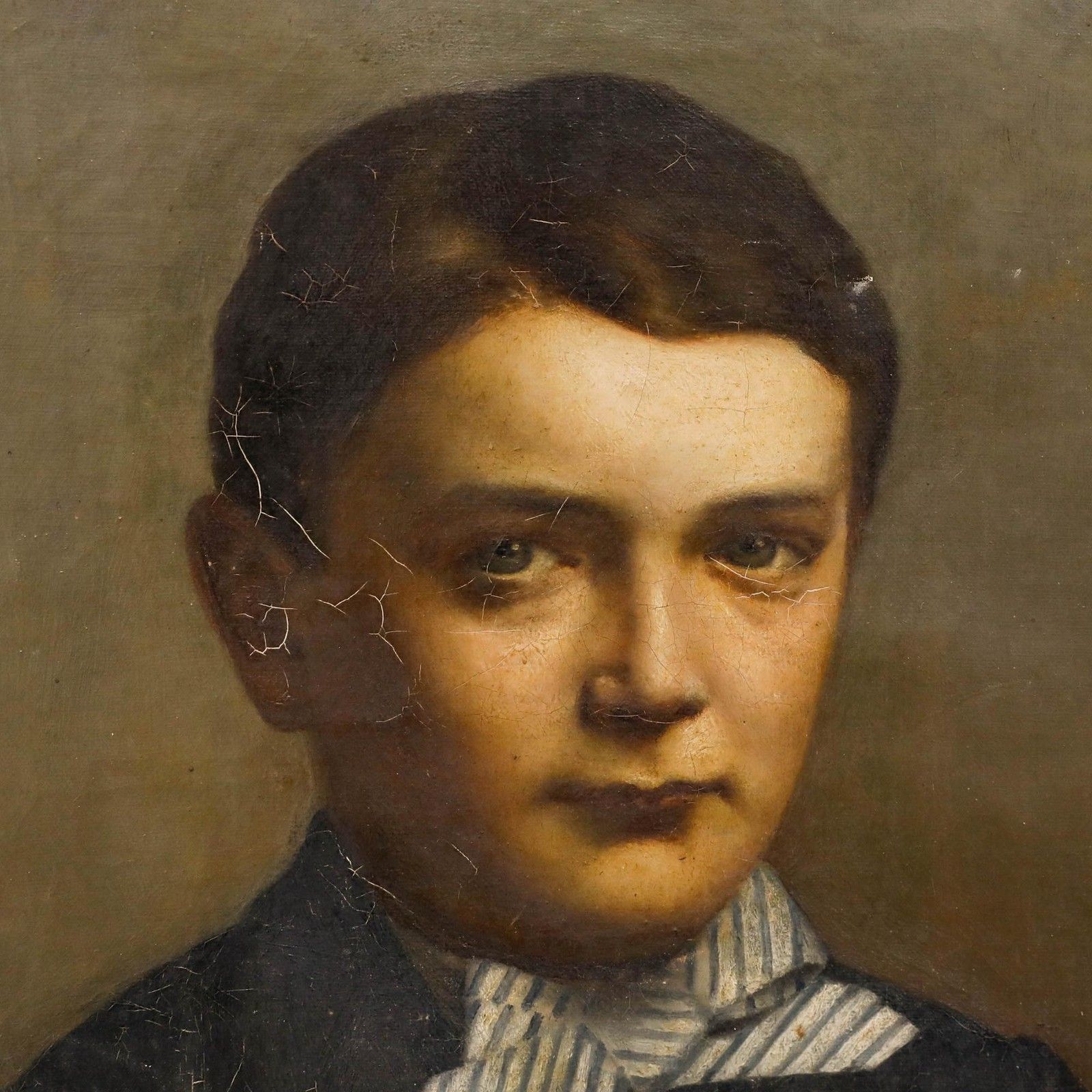 For Restoration 19th Century Oil Boy In A Striped Bow Tie photo Art