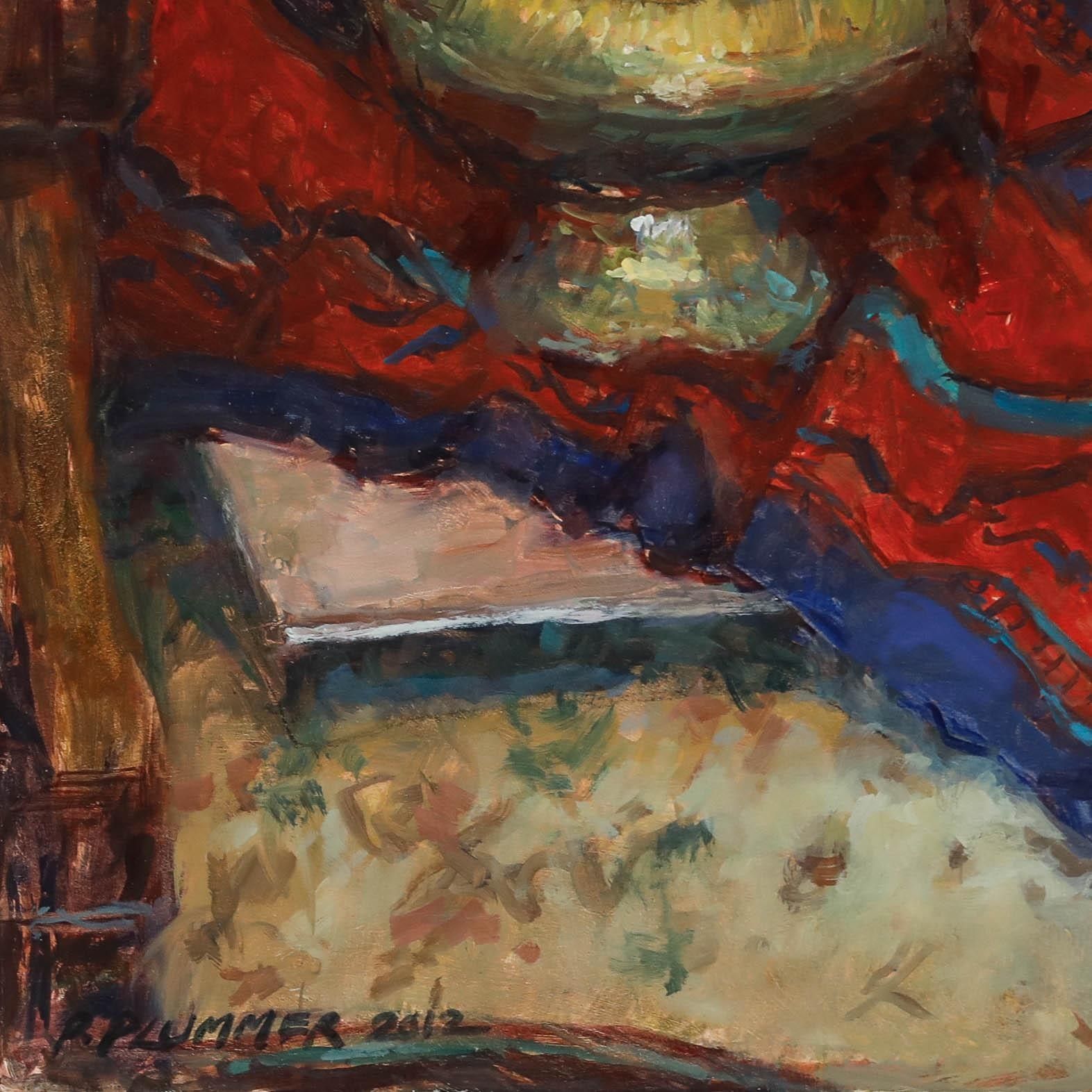Pauline Plummer (B.1933) Contemporary Oil, Still Life With Brass Vase photo Art