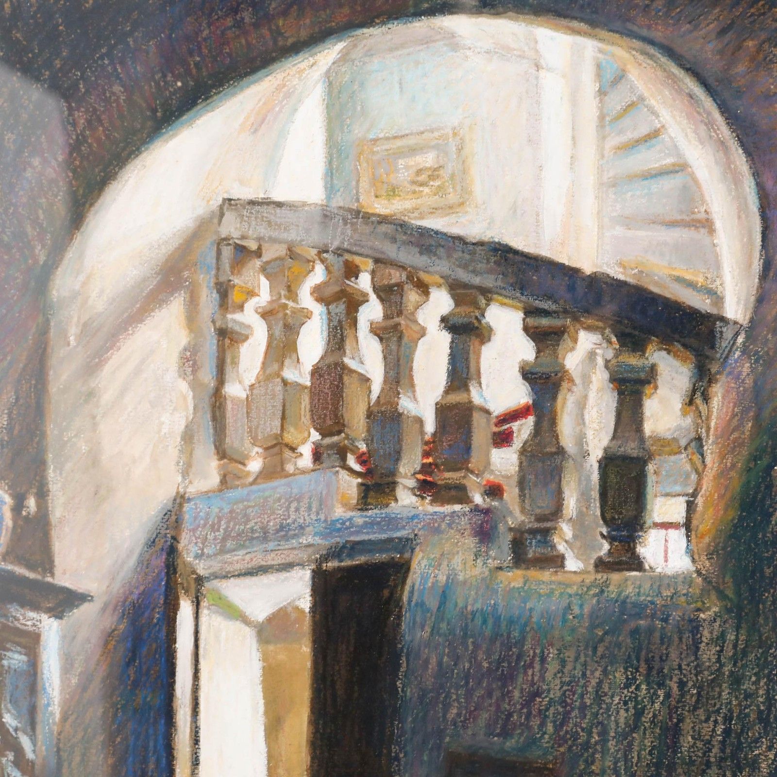 Pauline Plummer (B.1933) Framed Contemporary Pastel, Château Staircase photo Art