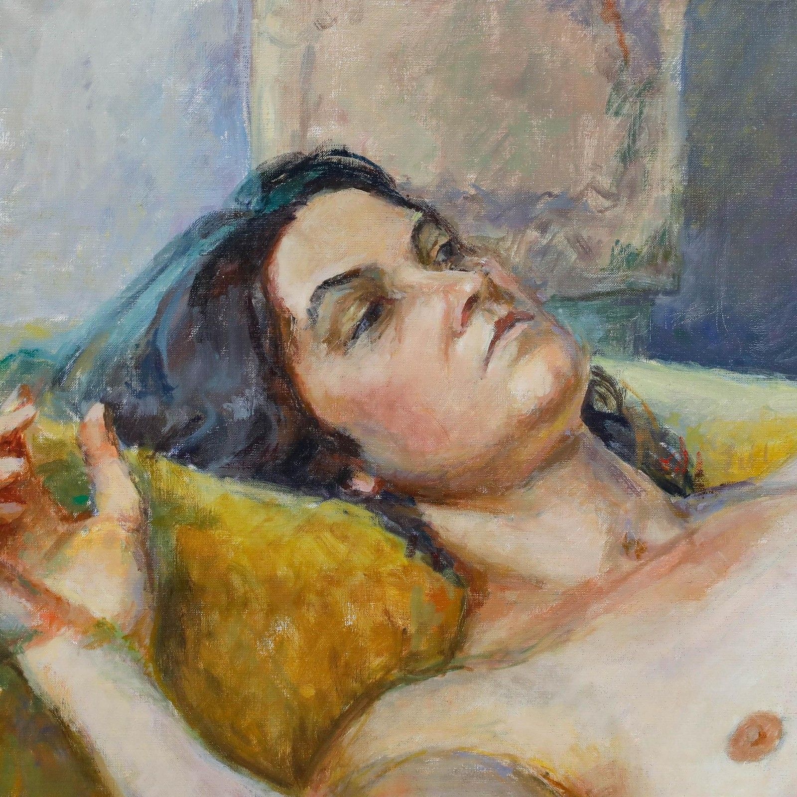 Pauline Plummer (B.1933) Framed Contemporary Oil, Lady On The Yellow Throw photo 595.0