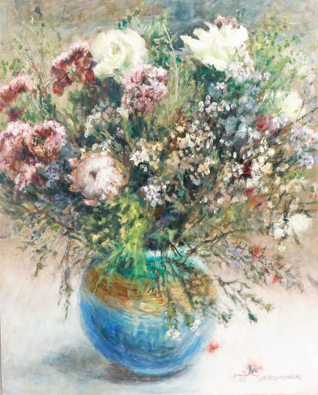 Pauline Plummer (B.1933) 20th Century Oil, The Summer Bouquet photo furniture