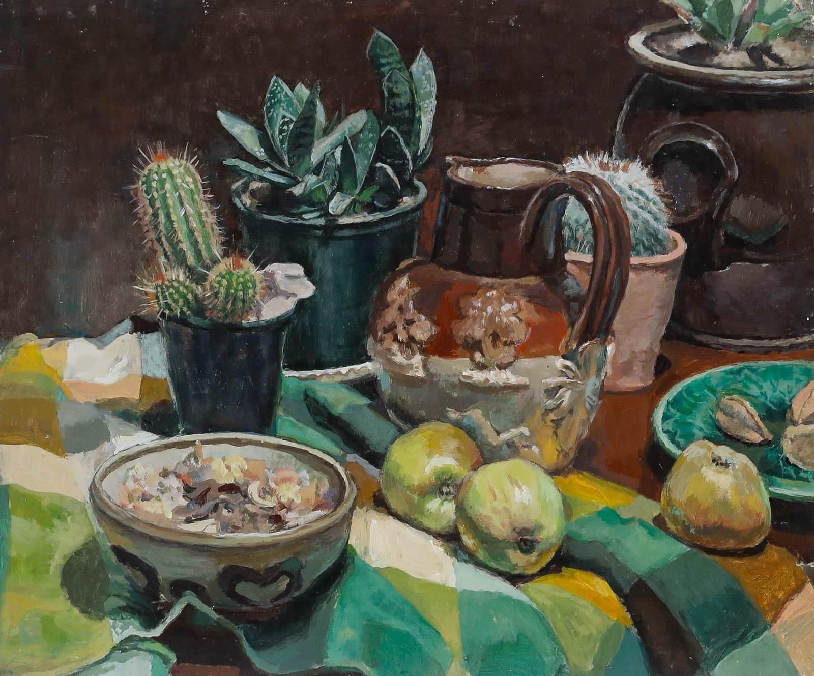 Pauline Plummer (B.1933) 20th Century Oil, Still Life With Cacti photo furniture