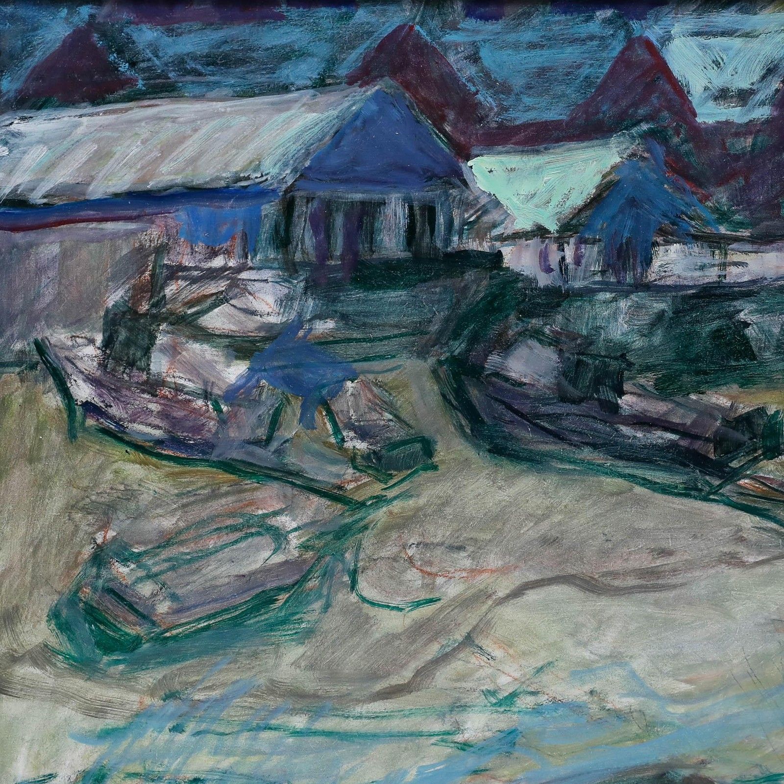 Pauline Plummer (B.1933) Contemporary Oil, Boats On The Shore photo Art