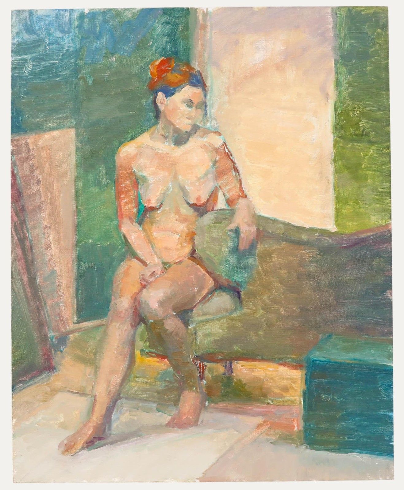 Pauline Plummer (B.1933) 20th Century Oil, Nude On Green Armchair