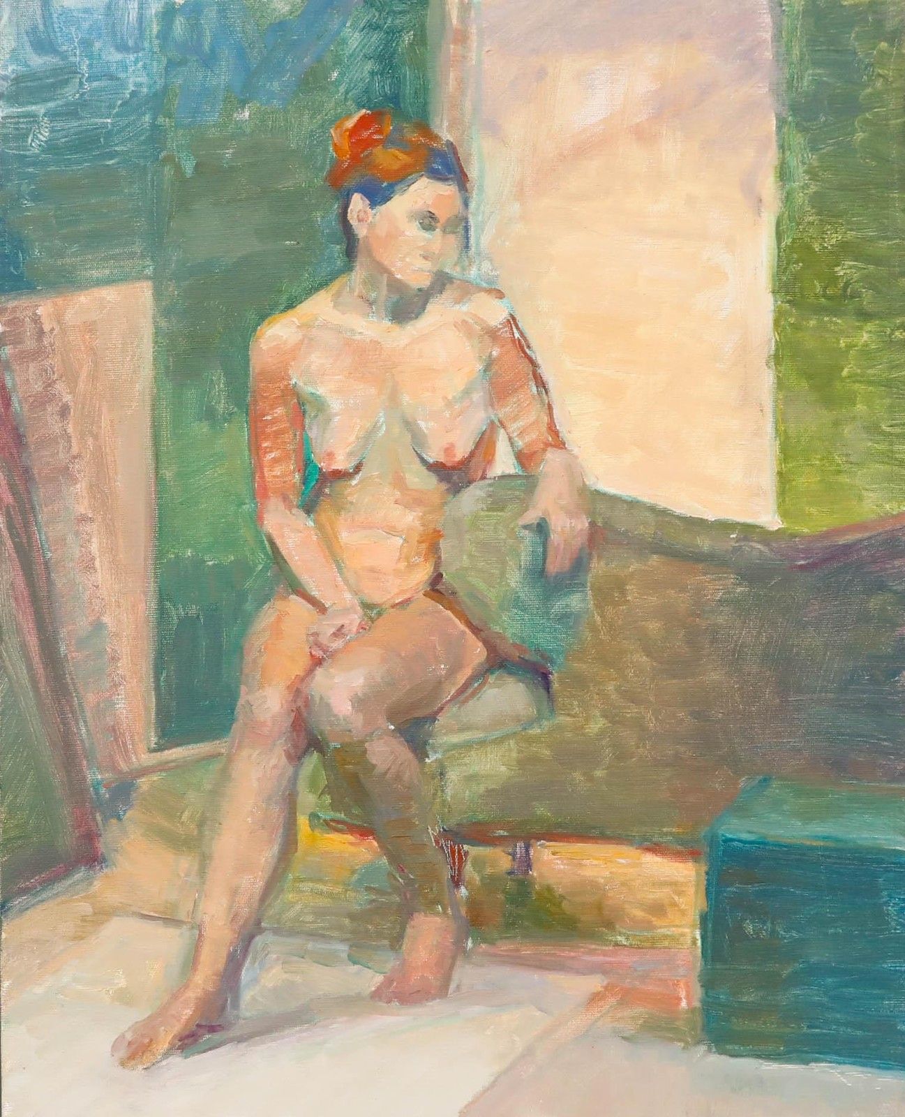 Pauline Plummer (B.1933) 20th Century Oil, Nude On Green Armchair photo furniture