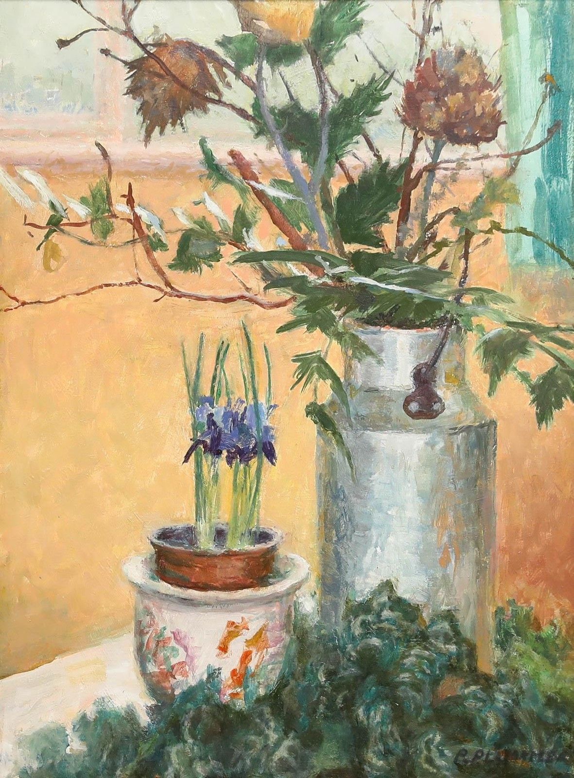 Pauline Plummer (B.1933) 20th Century Oil, A Study Of Thistles photo furniture