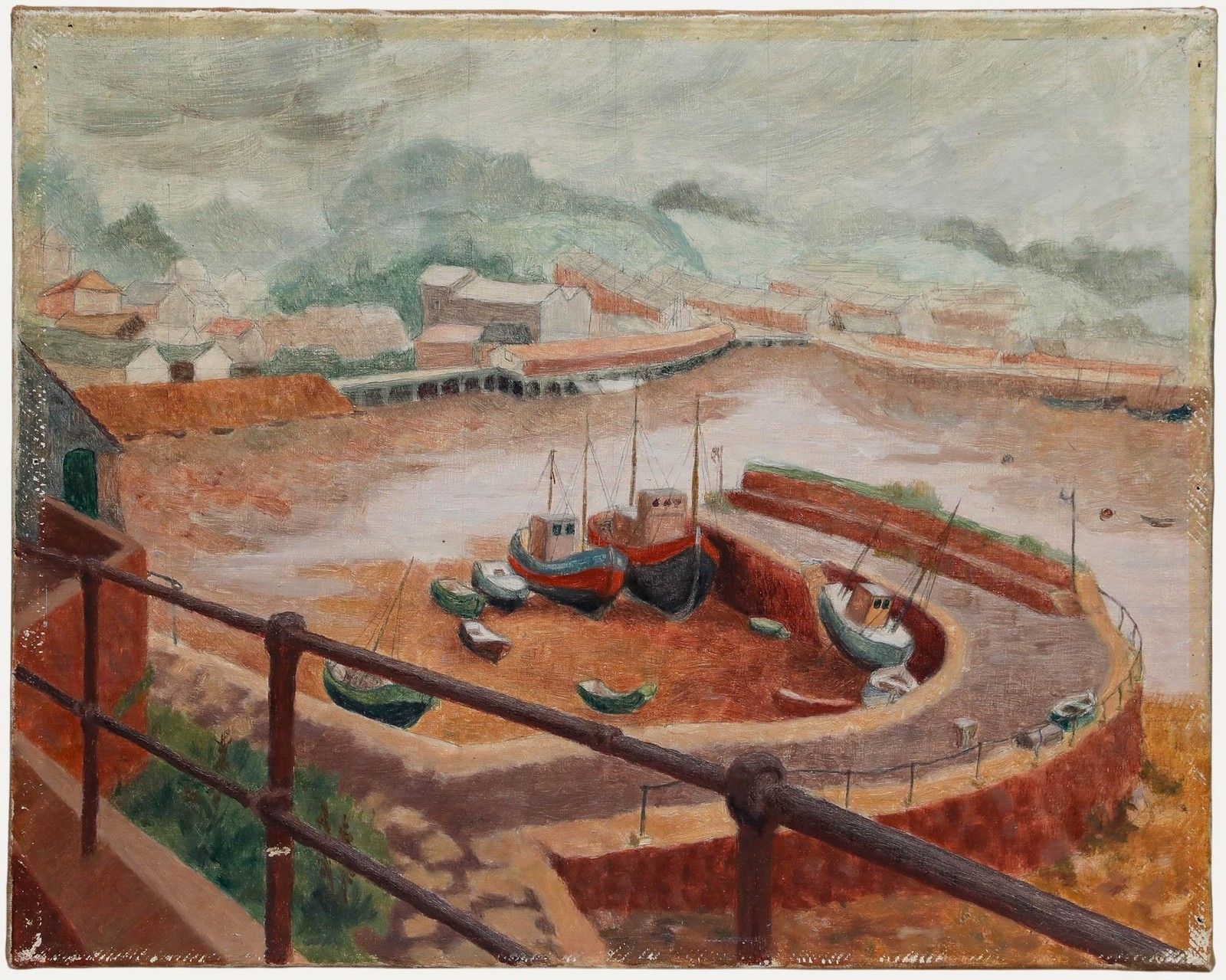 Pauline Plummer (B.1933) Mid 20th Century Oil, Cornish Harbour At Low Tide
