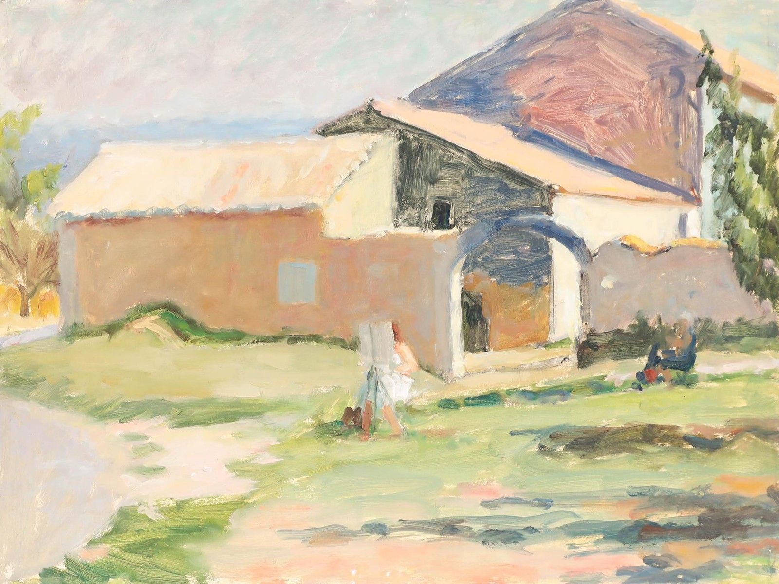 Pauline Plummer (B.1933) 20th Century Oil, Painting At The Farm photo furniture