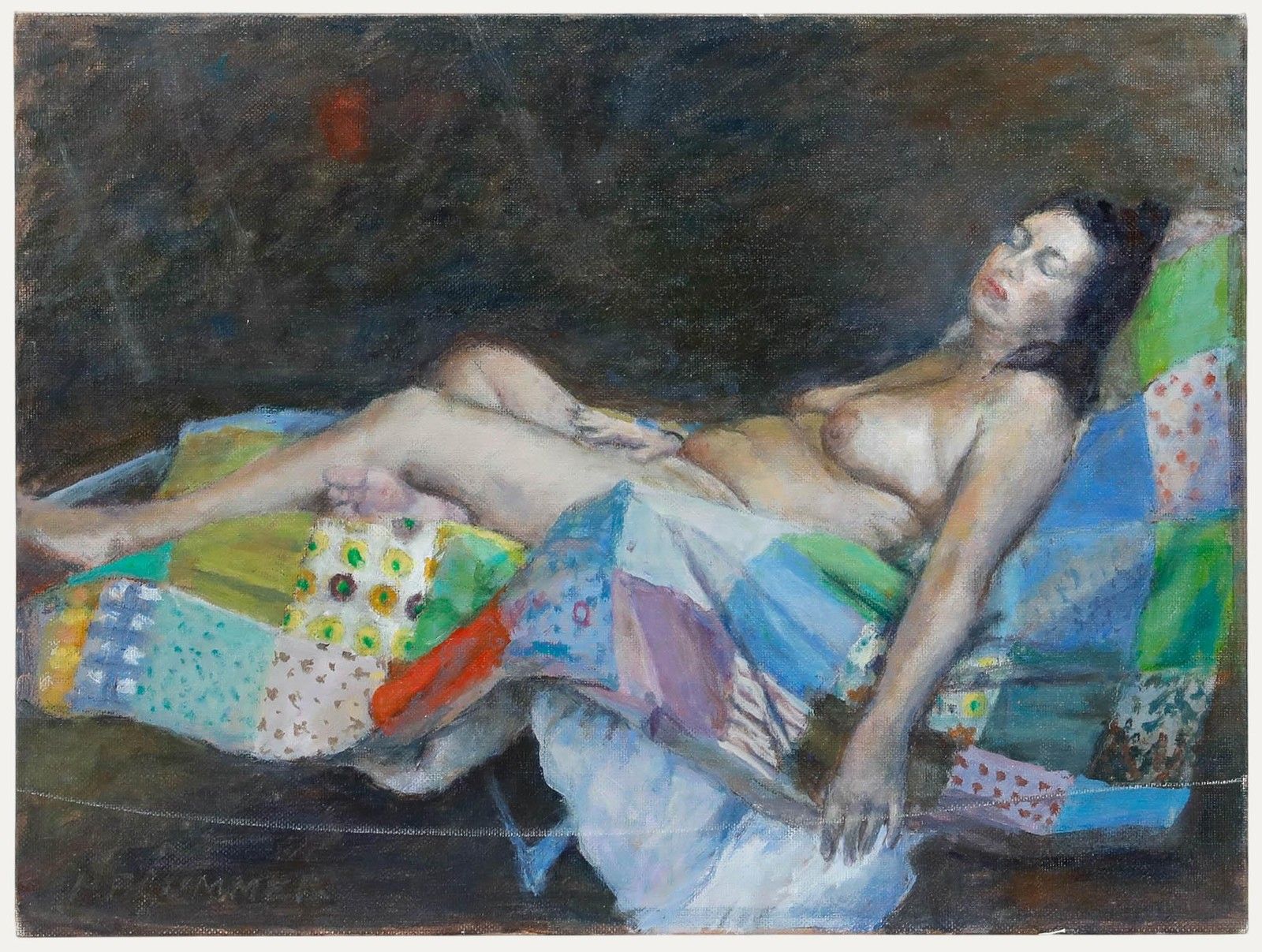 Pauline Plummer (B.1933) 20th Century Oil, The Patchwork Quilt