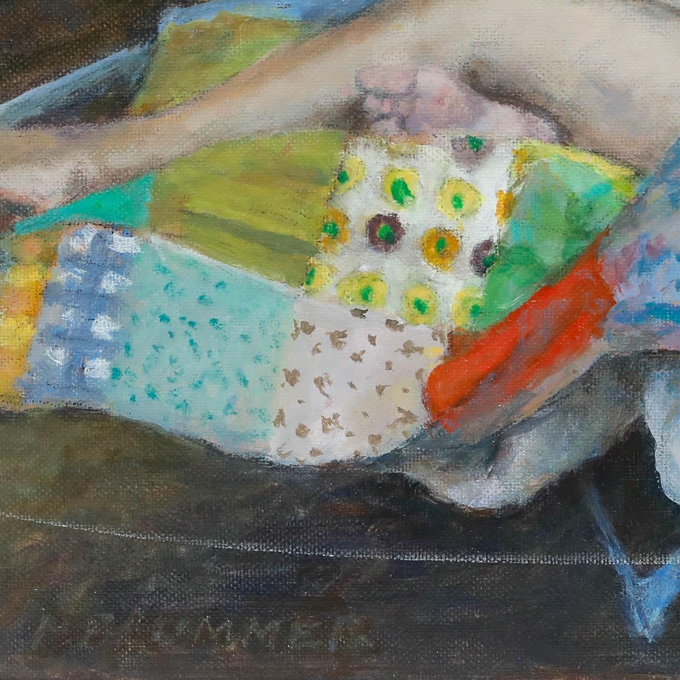 Pauline Plummer (B.1933) 20th Century Oil, The Patchwork Quilt photo 450.0