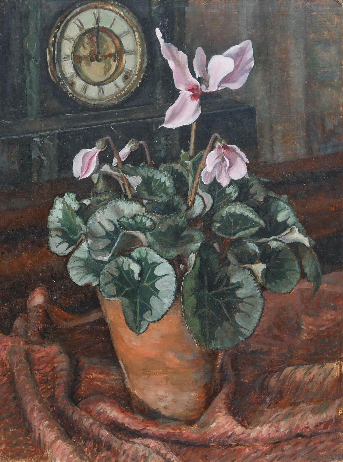 Pauline Plummer (B.1933) 20th Century Oil, Pink Cyclamen photo furniture