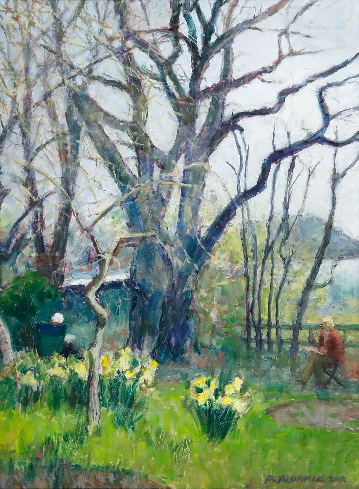 Pauline Plummer (B.1933) Framed Contemporary Oil, Enjoying Diana's Garden photo furniture