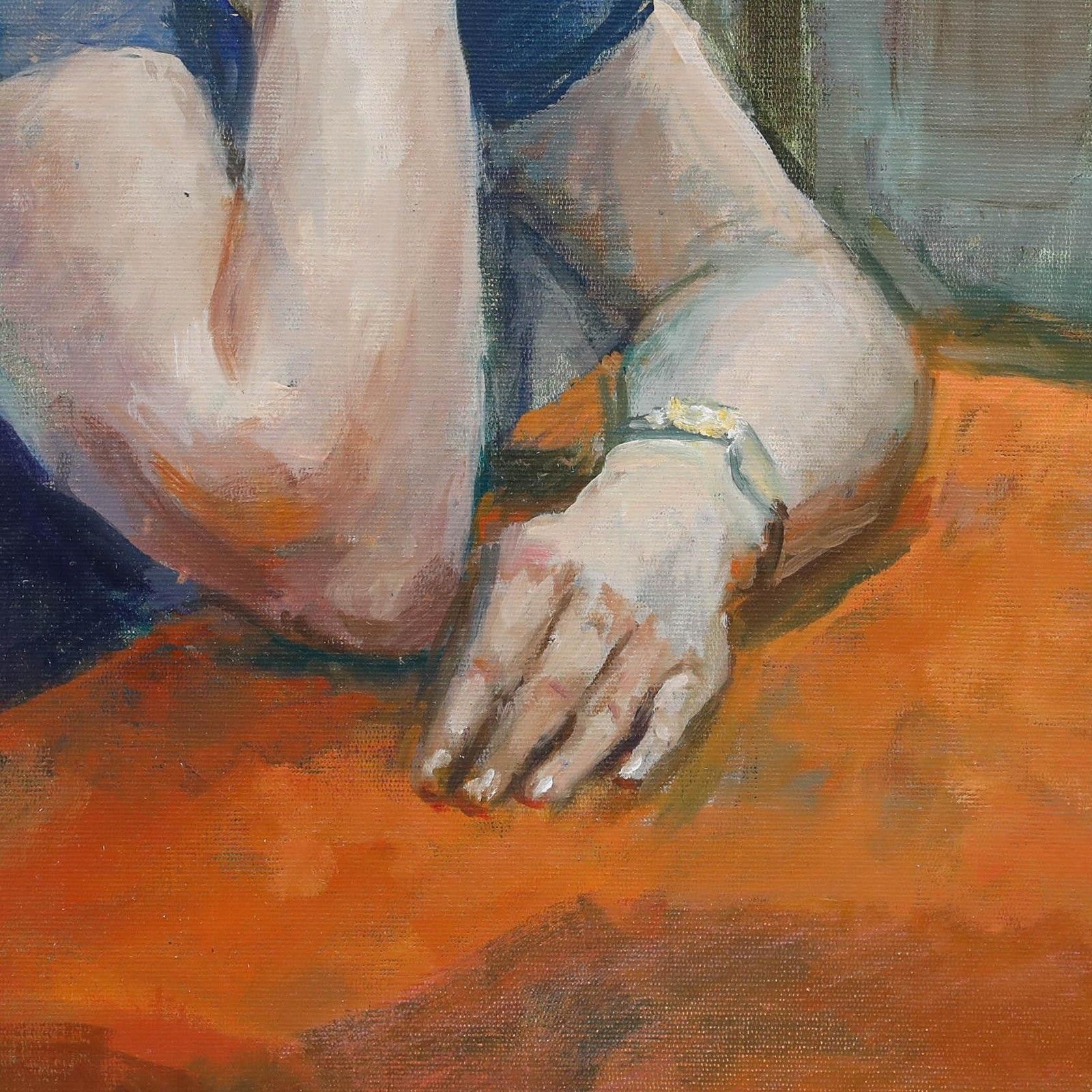 Pauline Plummer (B.1933) 20th Century Oil, Melanie And The Orange Tablecloth photo Art