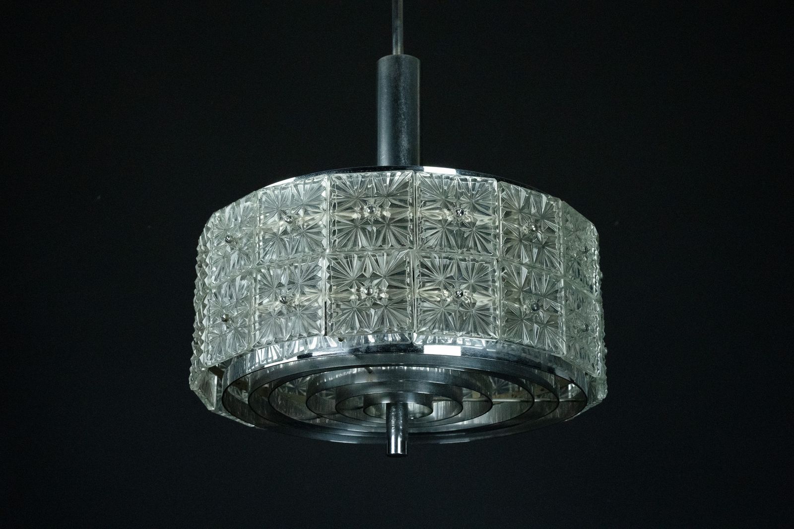Vintage Kinkeldey Crystal Glass And Chrome Chandelier. Germany 1960s