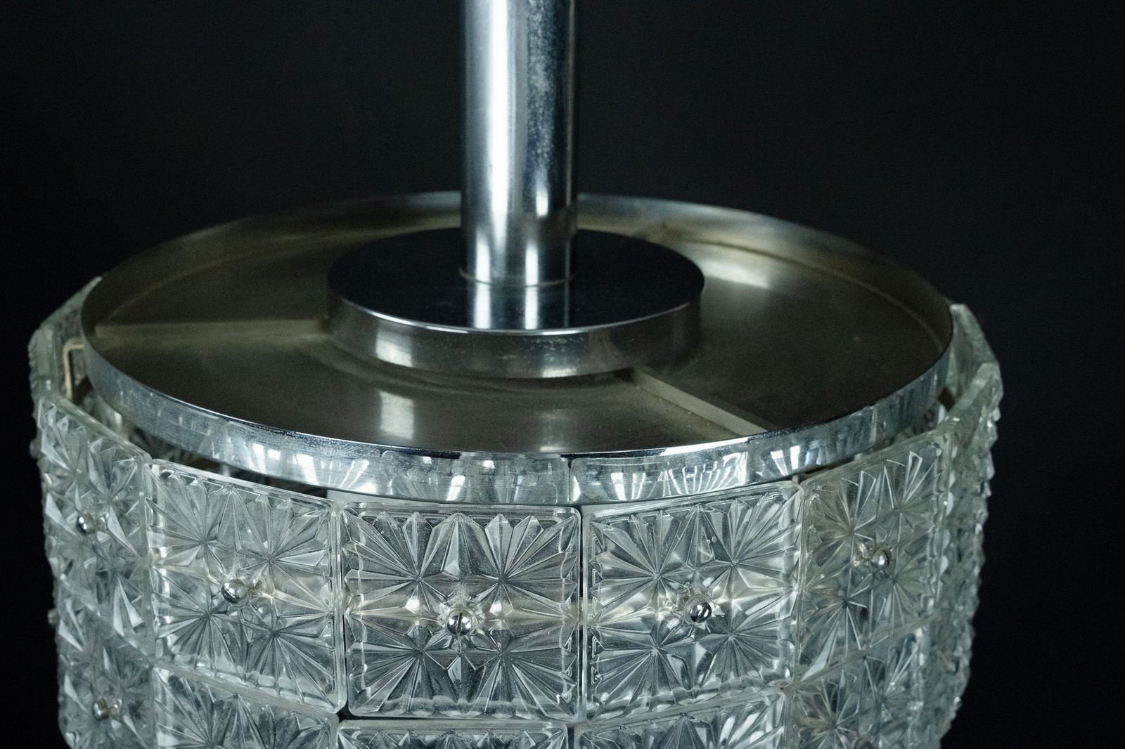 Vintage Kinkeldey Crystal Glass And Chrome Chandelier. Germany 1960s photo Lighting