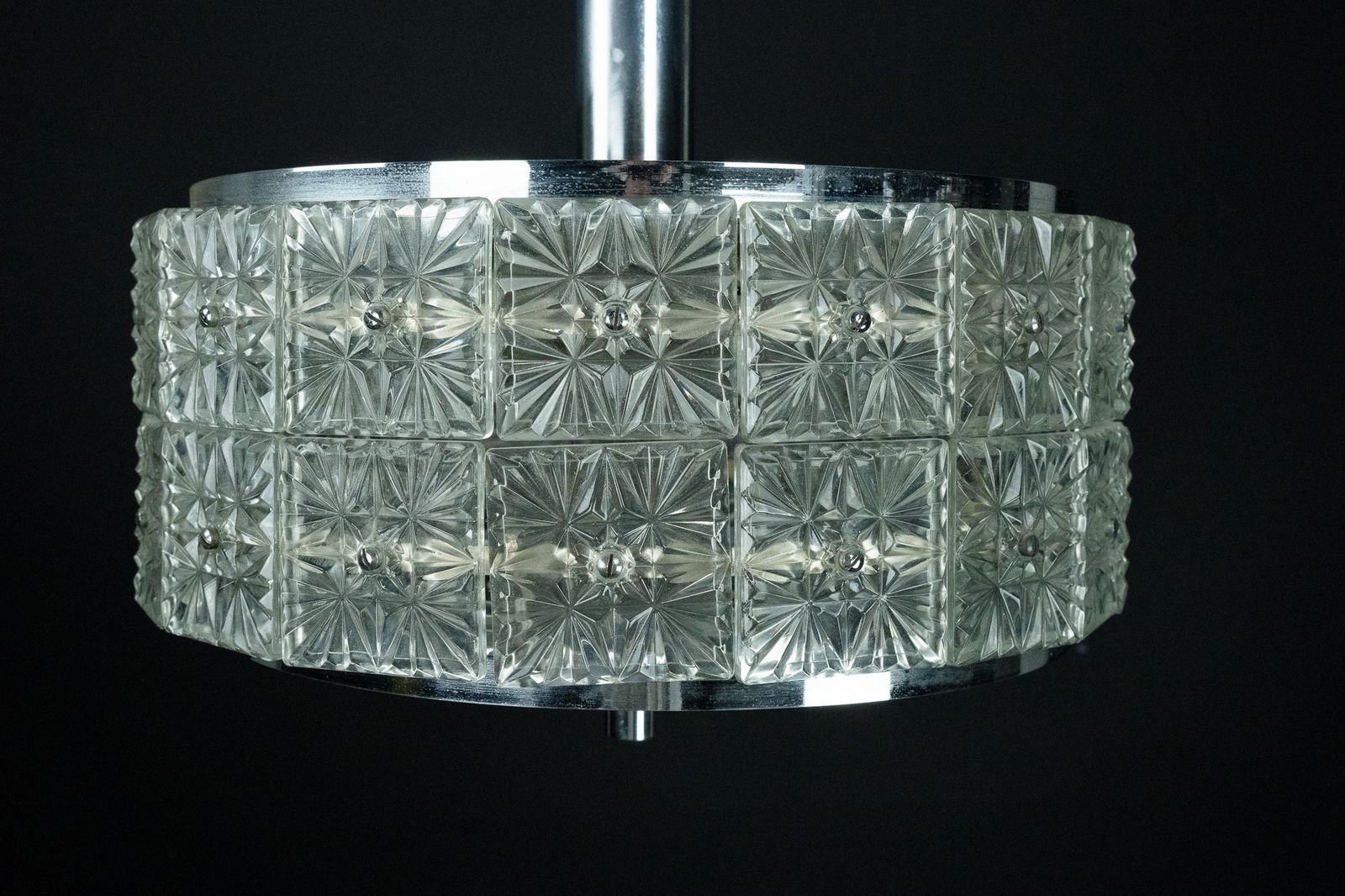 Vintage Kinkeldey Crystal Glass And Chrome Chandelier. Germany 1960s photo vinterior
