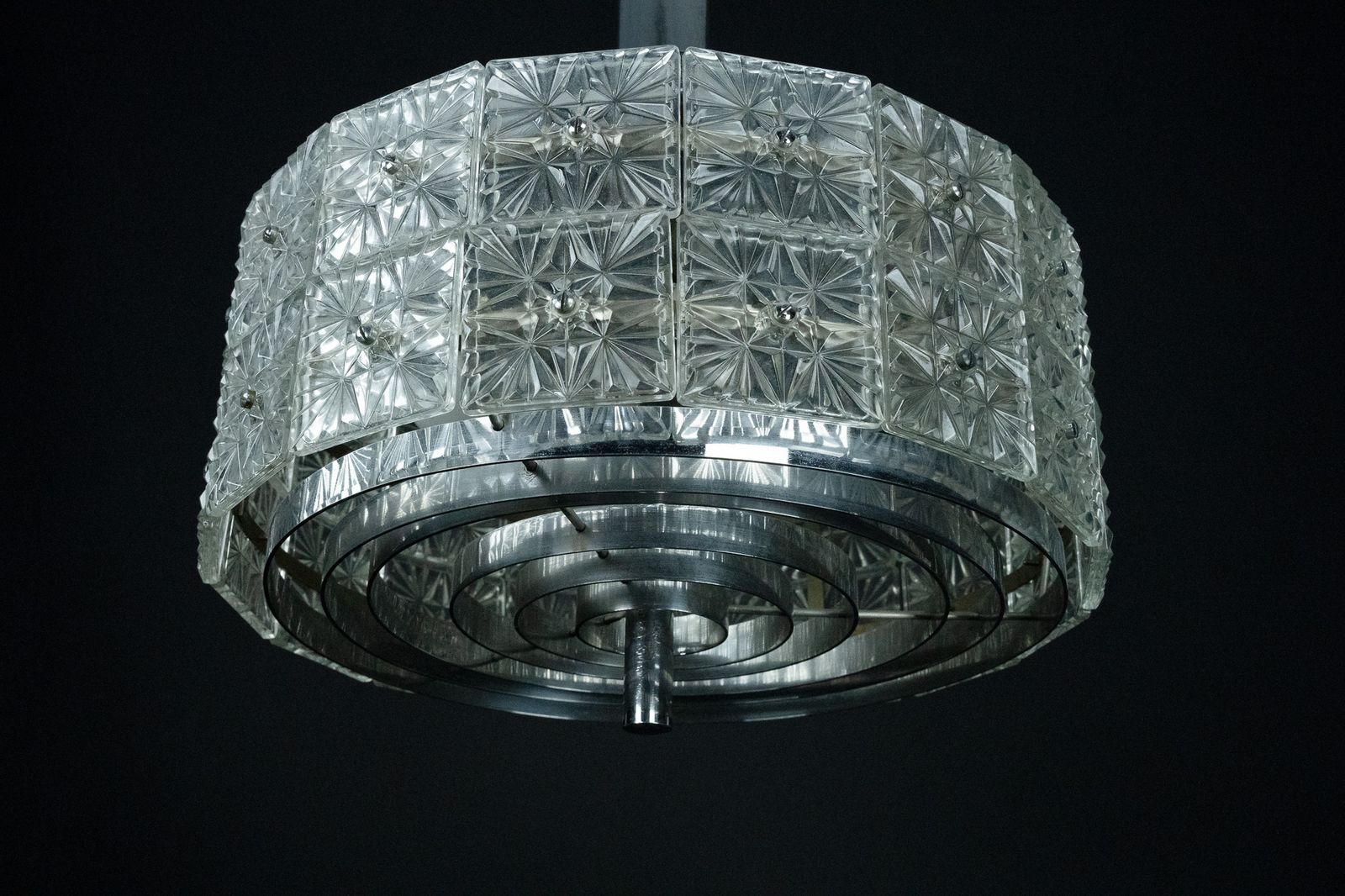 Vintage Kinkeldey Crystal Glass And Chrome Chandelier. Germany 1960s photo vintage