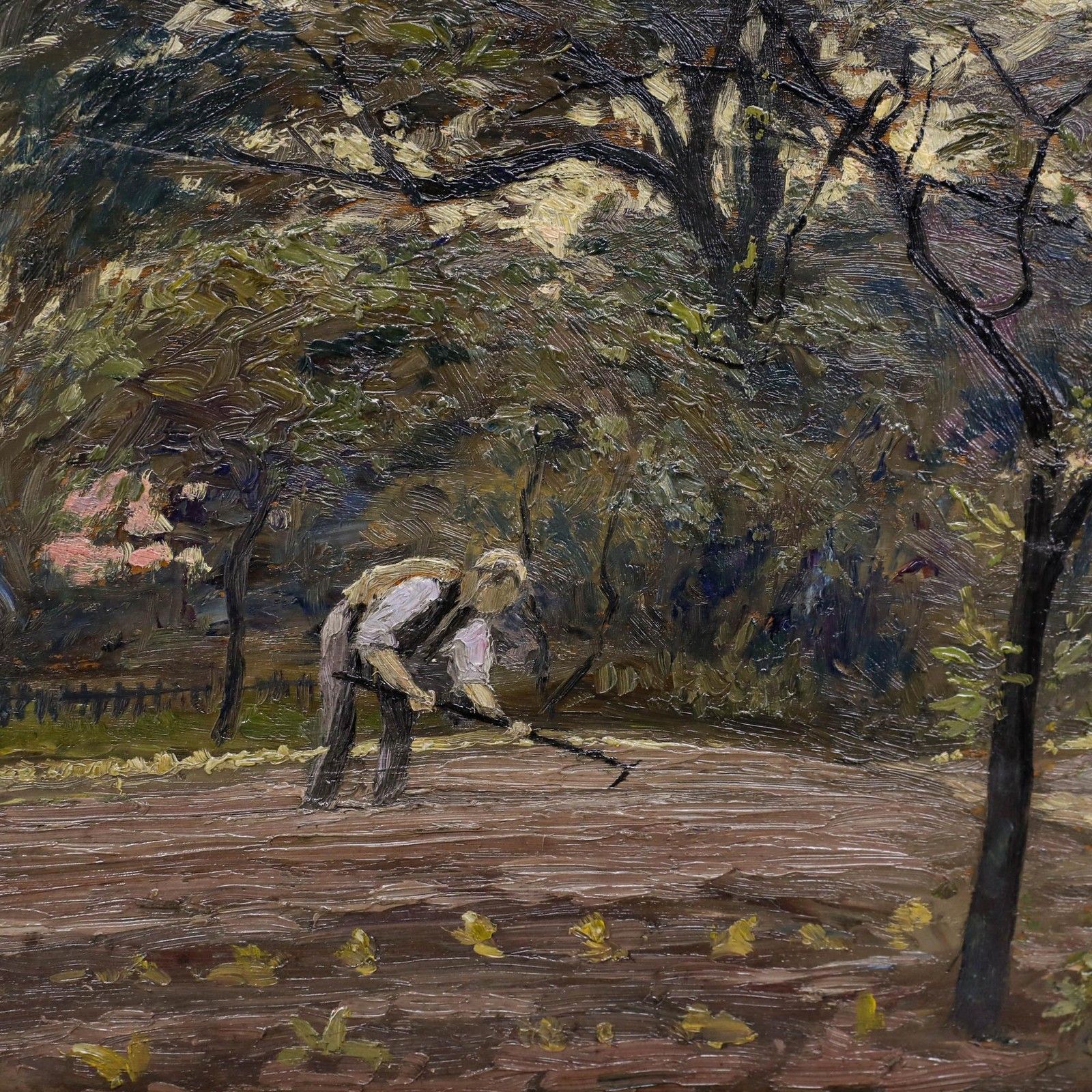 Framed Mid 20th Century Oil Raking In The Seeds photo Art