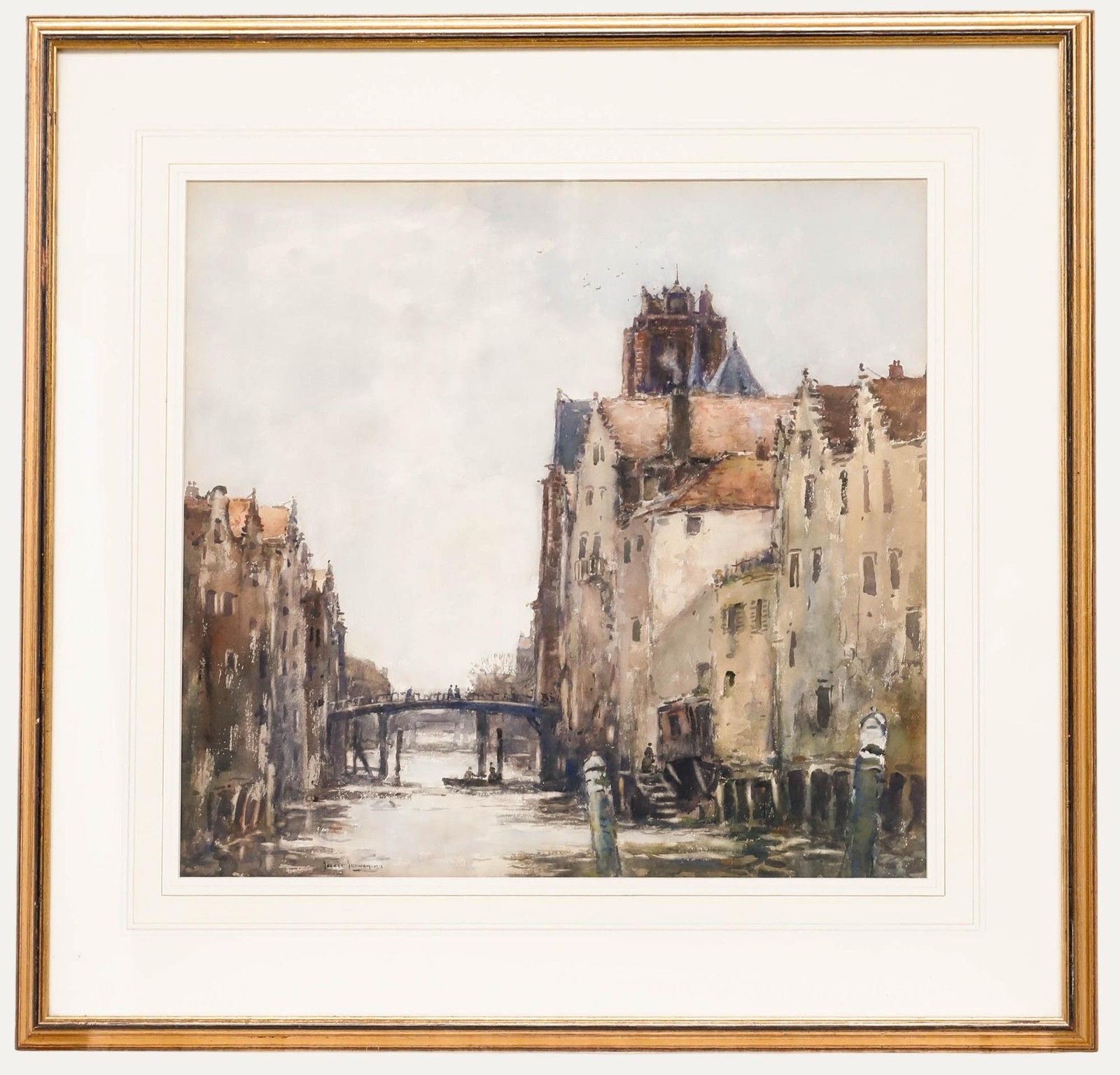 George Graham (1881 1949) 1913 Watercolour, A River In Dordrecht