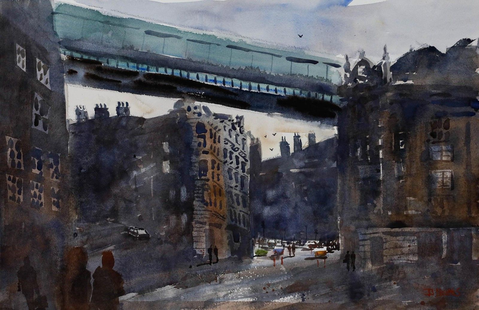 Daniel Nichols Contemporary Watercolour, Tyne Bridge Crossing photo furniture