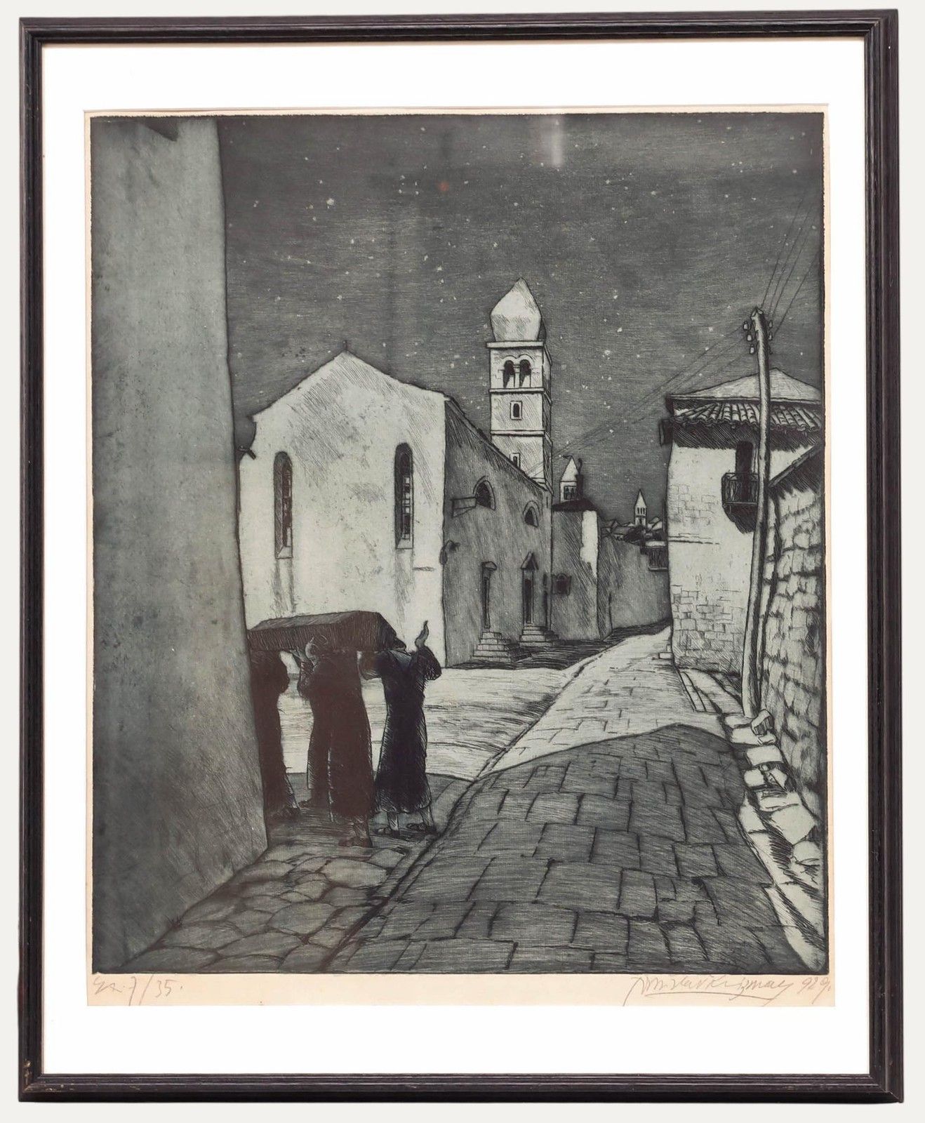 Tomislav Krizman (1882 1955) Framed 1929 Etching, Street At Nightfall