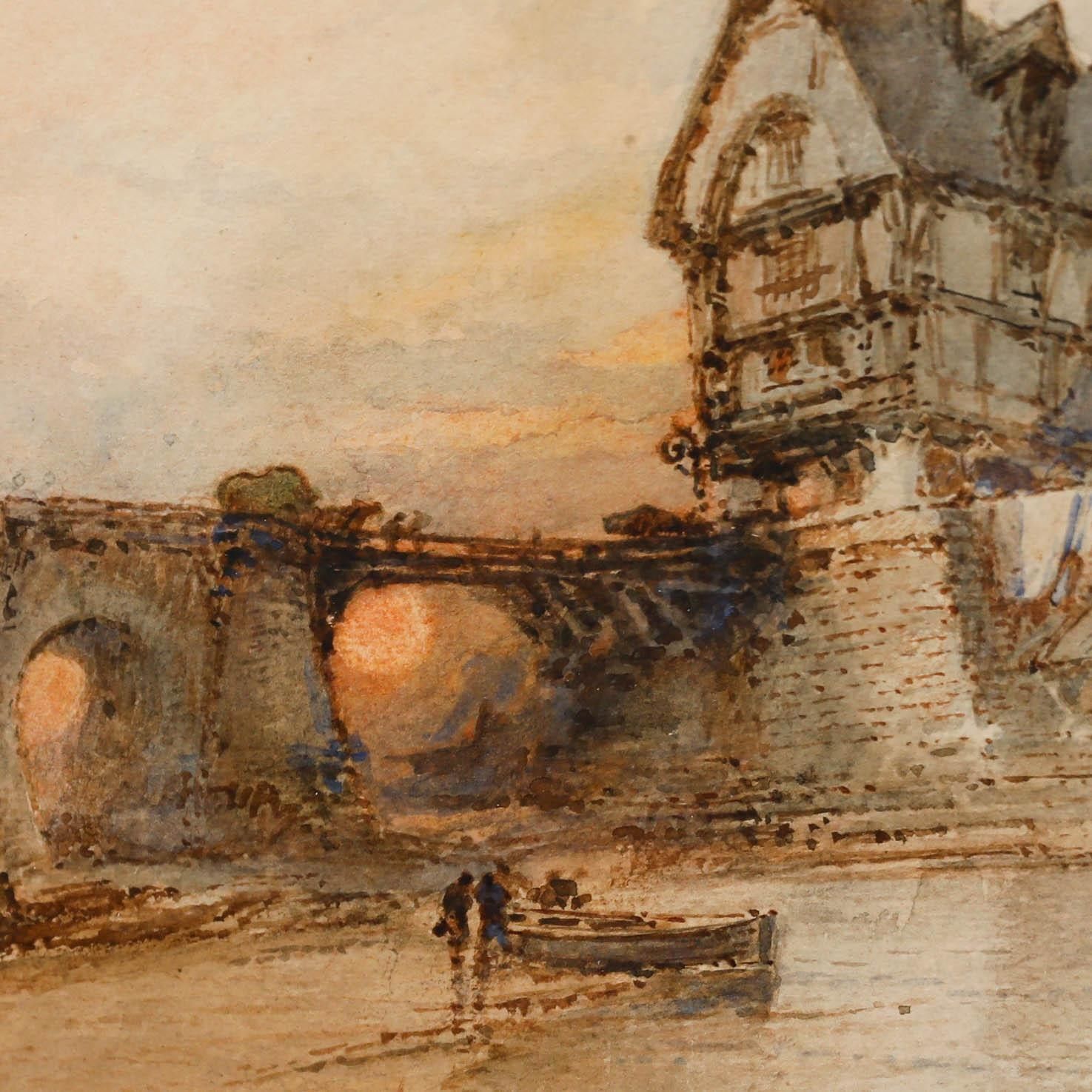 Paul Marny (1829 1914) Framed Watercolour, River Boat By The Bridge photo Art