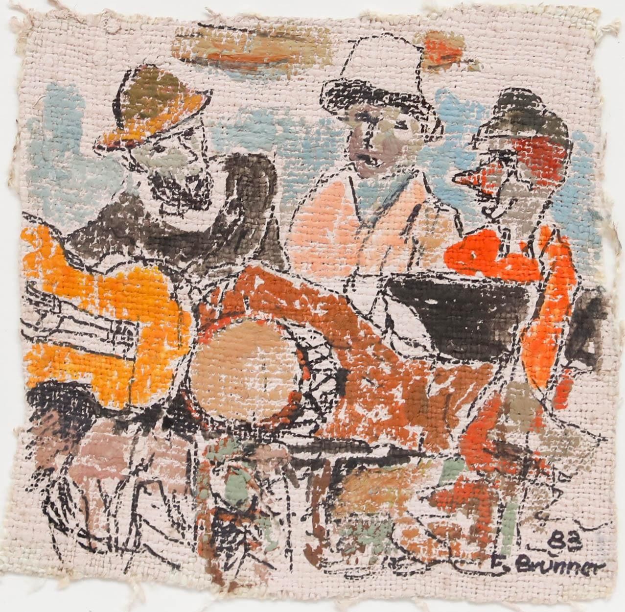 Fritz Brunner (1908 1996) Framed 1983 Mixed Media, Three Musicians photo furniture