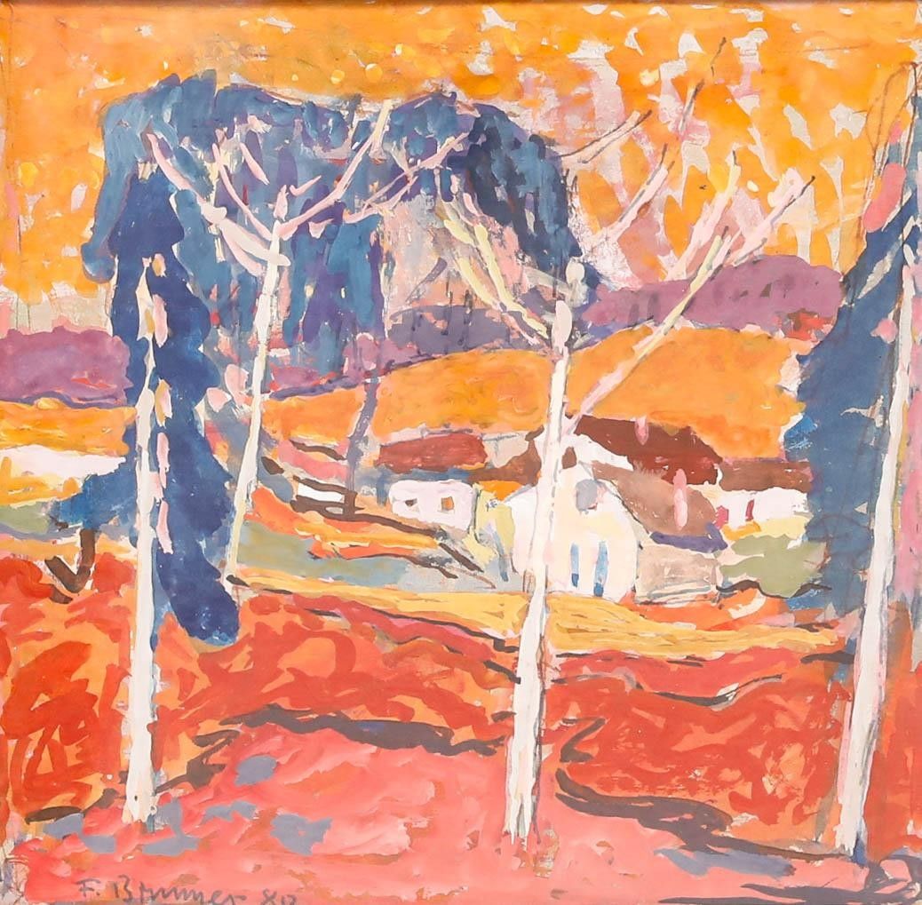Fritz Brunner (1908 1996) Framed 1980 Gouache, The Village In Summer photo furniture
