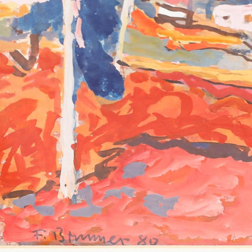 Fritz Brunner (1908 1996) Framed 1980 Gouache, The Village In Summer photo vinterior