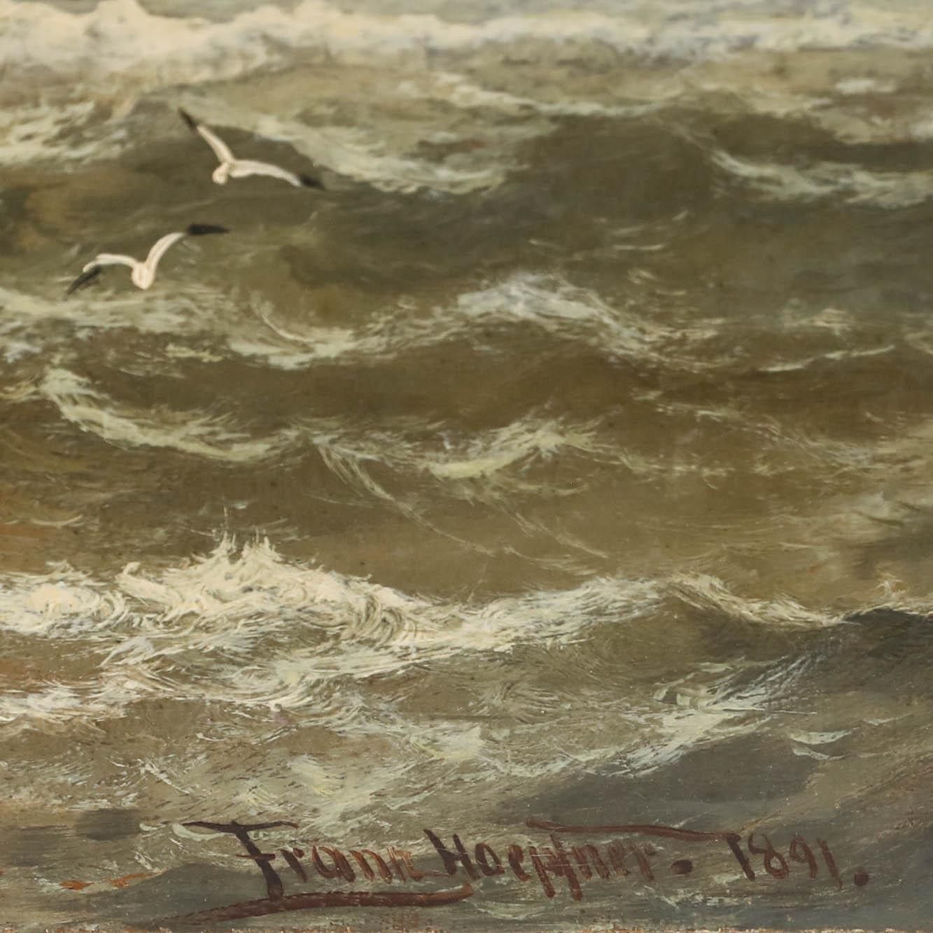 Franz Hoepfner (1853 1891) German School Oil, Braving Choppy Waters photo vinterior