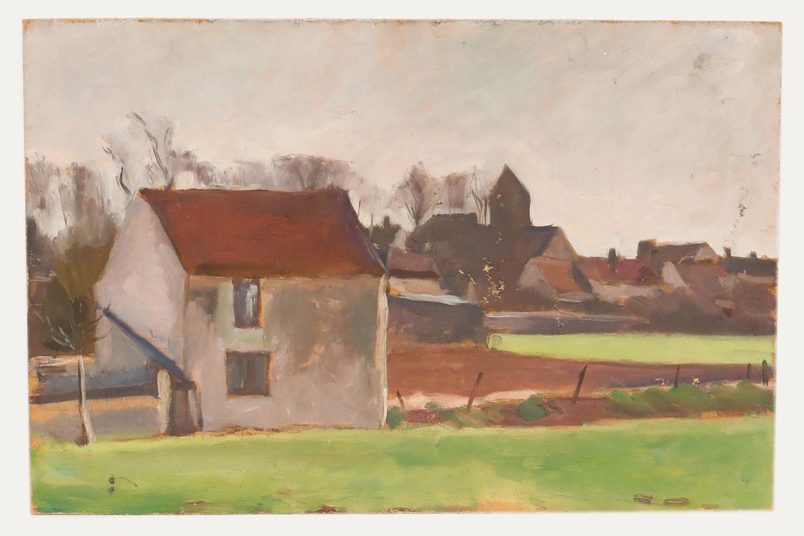 Georges Pacouil (1903 1996) 20th Century Oil, Vue De L'église Du Village photo furniture
