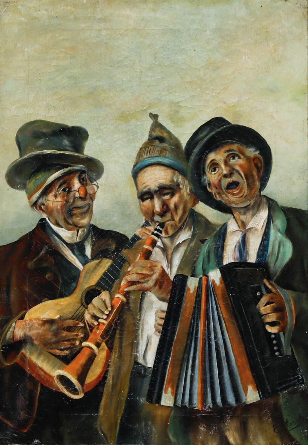 After Vincenzo Busciolano Framed Late 19th Century Oil, Italian Troubadours photo furniture