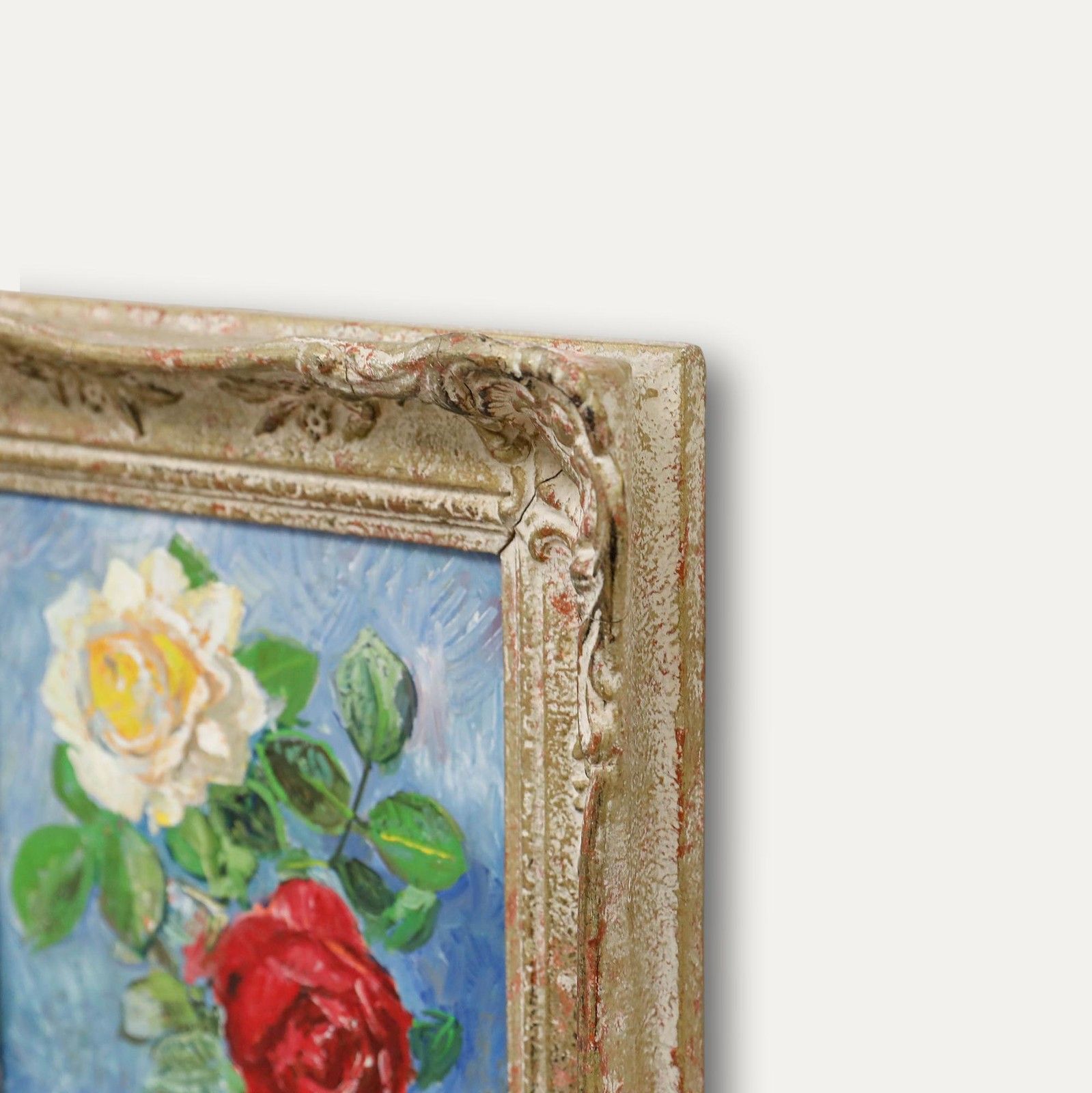 Thomas Rauer Framed Mid 20th Century Oil, Roses In A Glass Vase photo vinterior