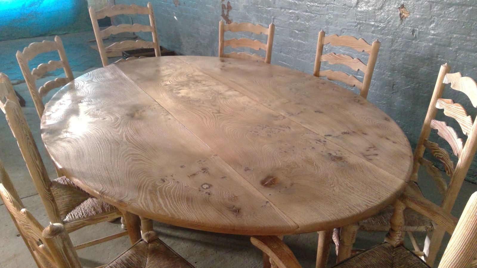 Limed Elm Opened Grained Queen Anne Cabriole Leg Dining Table With Eight Chairs photo furniture