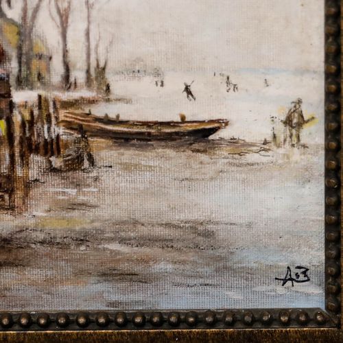 Adrie Van Bruggen Framed 20th Century Oil, Dutch Town In Winter photo vinterior