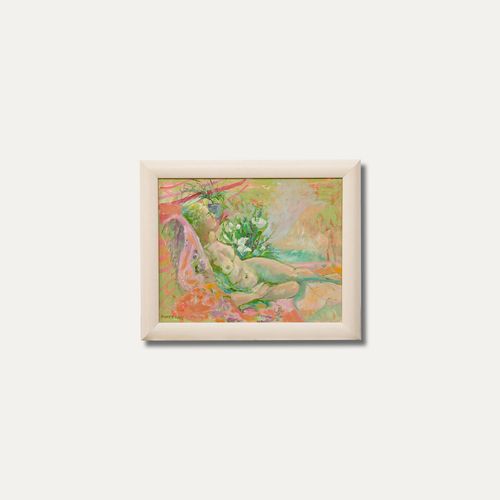 Mary Chugg (1935 2024) Framed Contemporary Oil, Pink Nude photo vintage