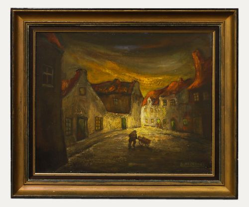Arthur Hellebaut (B.1927) 20th Century Oil, The Street At Midnight